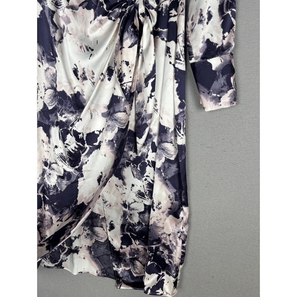 Worthington Shirt Dress Womens XS Multicolor Floral Satin Wrap Midi Tie Waist - Picture 7 of 16